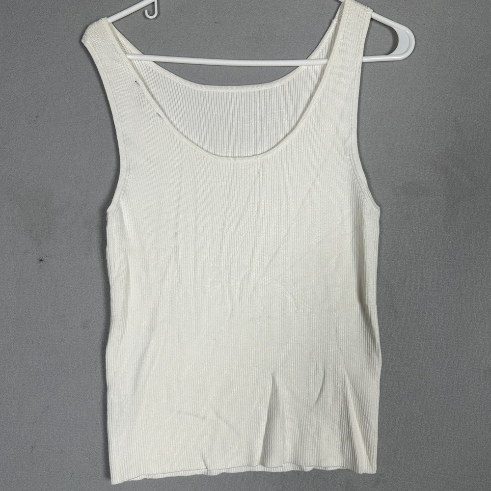 525 America Tank Top Womens Large Ribbed Knit White Scoop Neck Sleeveless EUC
